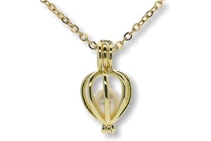Pearlina 14k Gold Plated Heart Cage Pearl Necklaces for Women - Wish Pearl Necklace Womens Jewelry - Freshwater Cultured Pearl in oyster Locket Set - Pearls Necklace for Women - Stainless steel chain