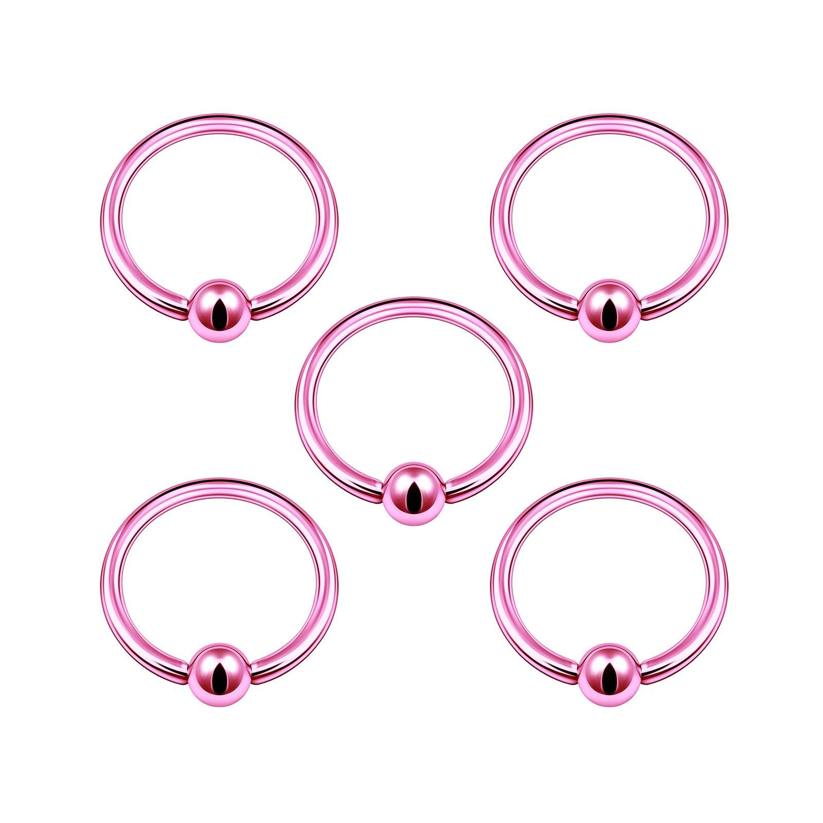 BanaVega 5PCS Anodized Pink Captive Hoop Earrings 16g 3/8 10mm 3mm Ball Tragus Nose Septum Earrings Eyebrow Piercing Jewellery 5055