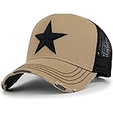 ililily Star Embroidery Black White Trucker Hat Cotton Baseball Cap