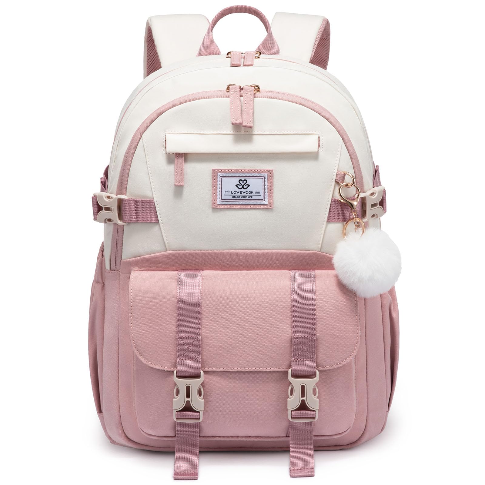 Photo 1 of LOVEVOOK Pink Cute School Backpacks for Girls, Back to School Bookbag for Girls 10-12, Lightweight Backpack for Middle School Teens Students with Large Cup Holder, Fits 15.6" Laptop