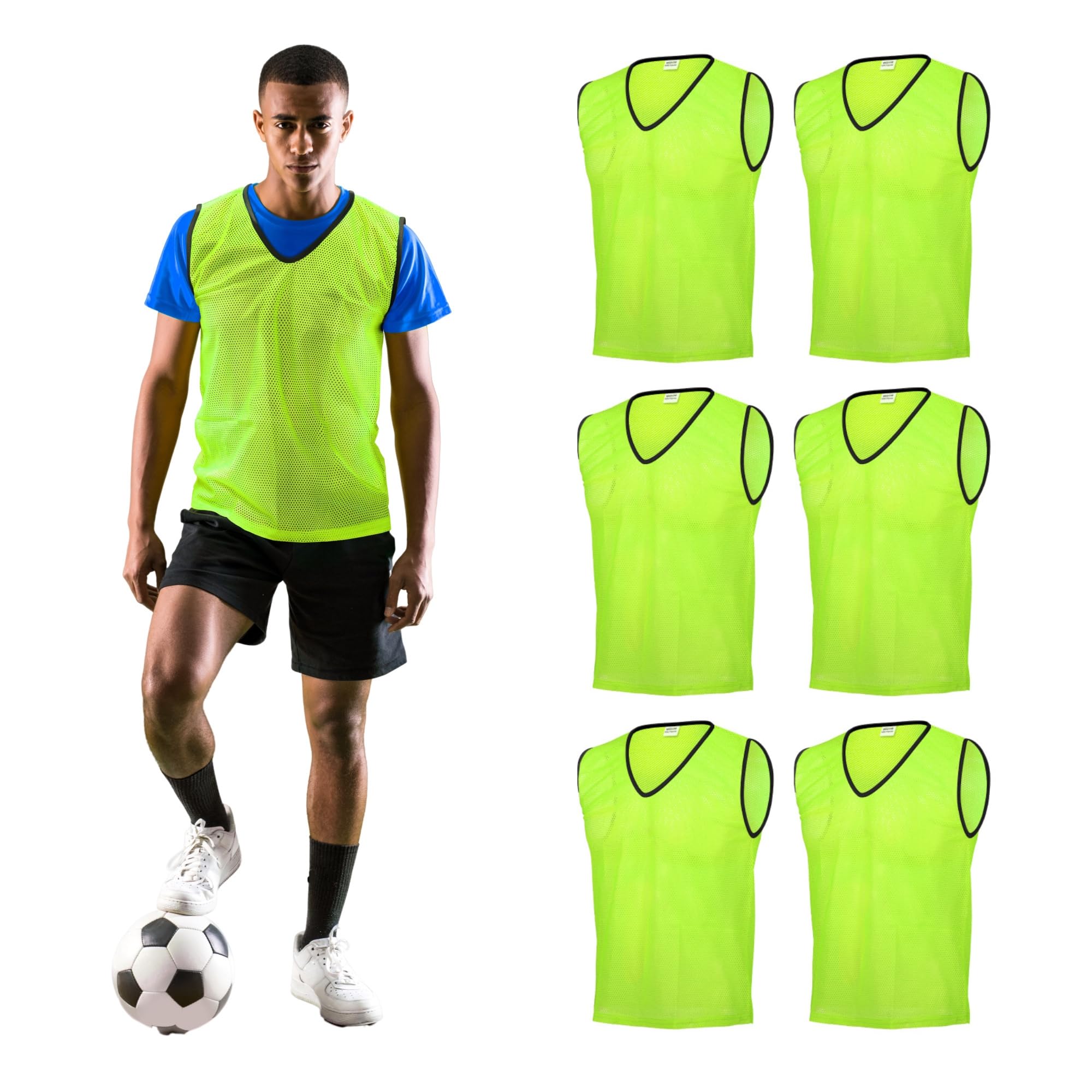 GSi Sports Pinnies - Pack of 06 - Free Size for Youth/Adult - 5 Color Options - Soccer, Basketball Practice Vest (Yellow)
