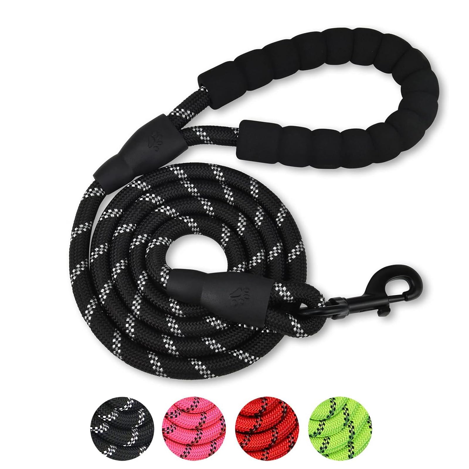 Rope Dog Lead with Soft Padded Handle, 1.5m Reflective Dog Lead and Multi-Colour for Medium Large Dogs, 1.2cm (Black, 150 * 1.2cm)