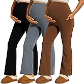 Coume 3 Pack Maternity Flare Leggings Dressy Pregnancy Maternity Pants over the Belly Work Pregnant Sweatpants with Pockets