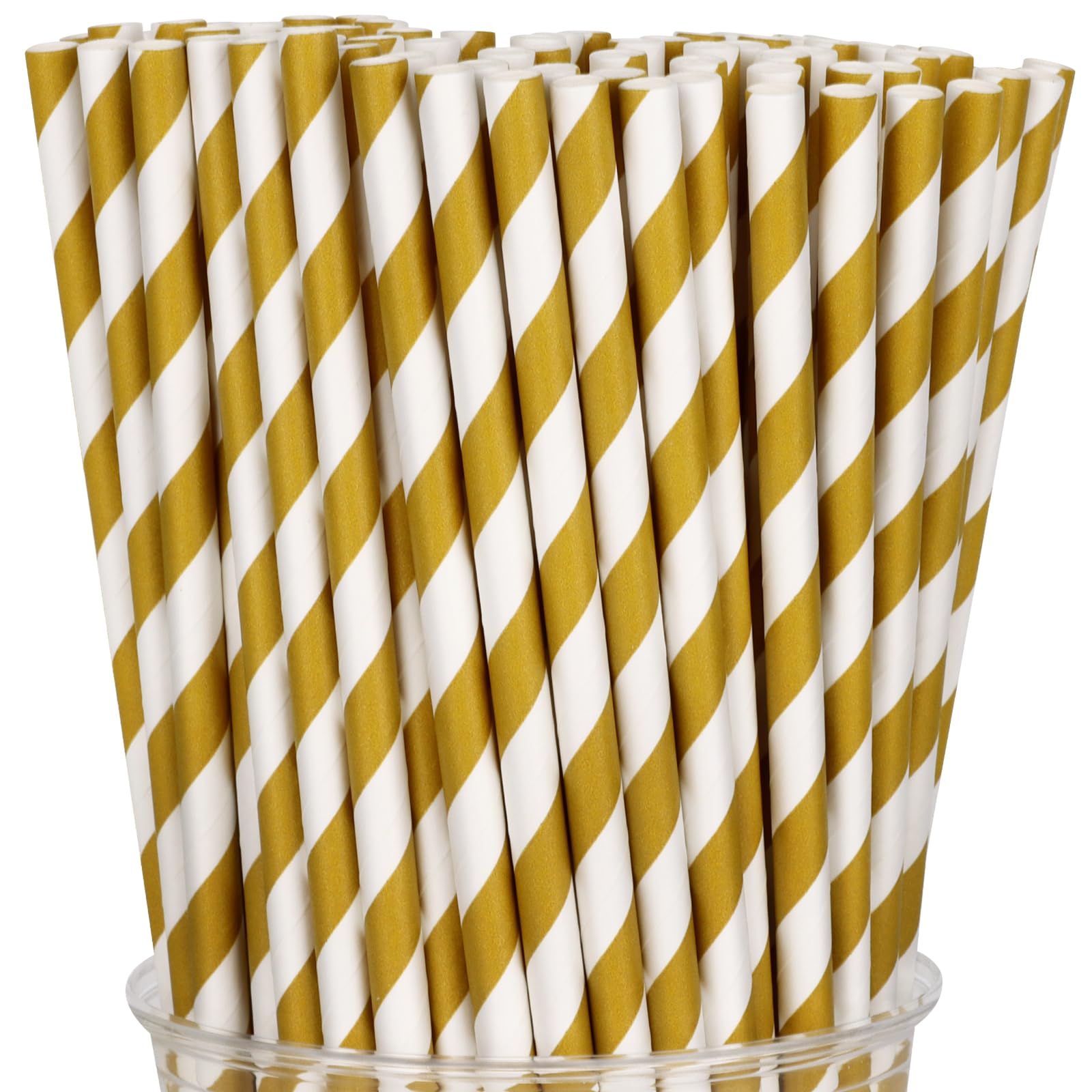 Photo 1 of 100 Packs Brown Biodegradable Striped Paper Straws, Disposable Drinking Straws for Birthday Carnival Summer Pool Party Wedding Baby Shower Halloween Christmas Party Decoration Supplies