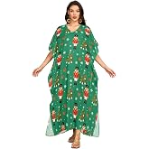 ALAZA Skull Head Flower Women Kaftan Dresses V-Neck Moo Moos Plus Size Beach Cover Ups, One Size