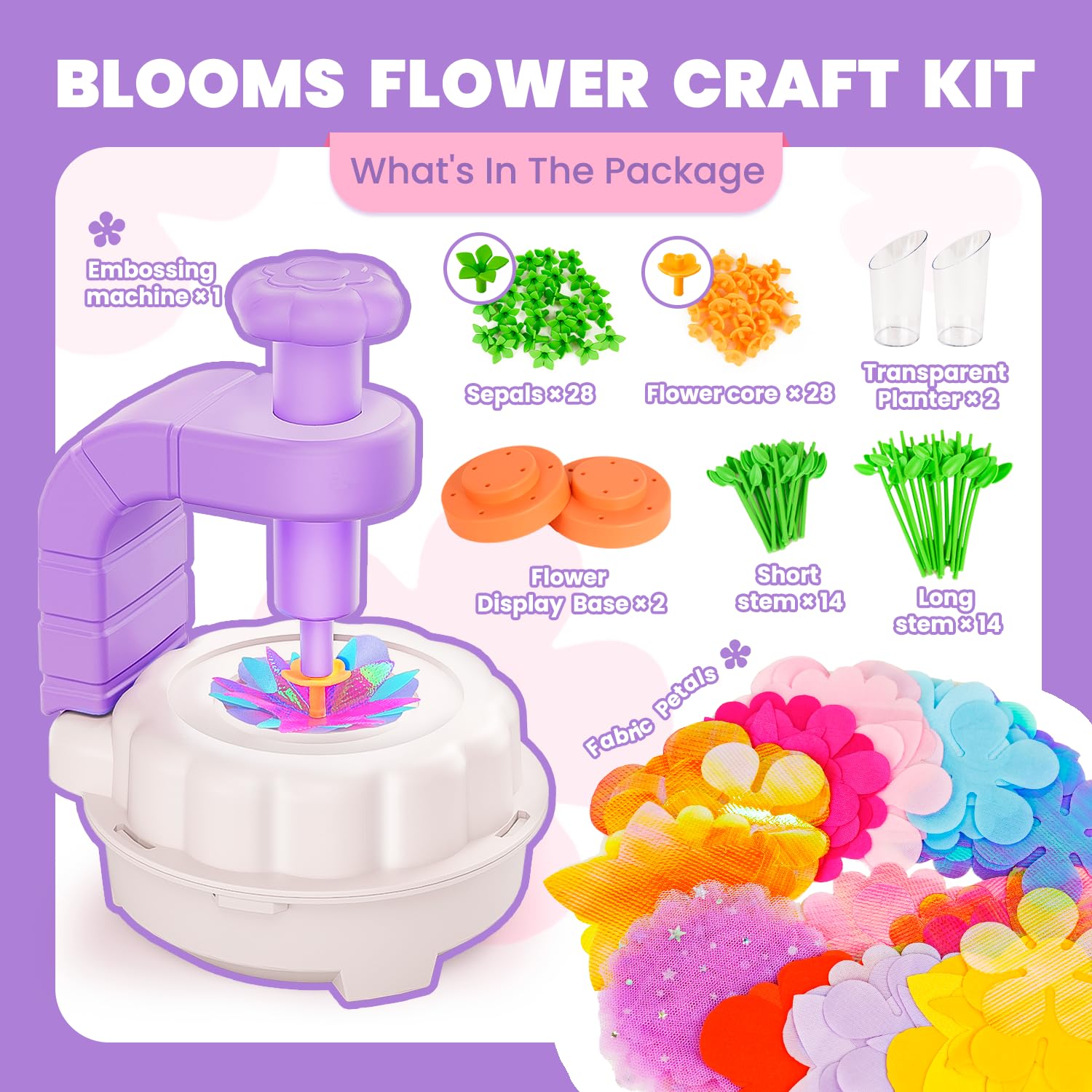 windpaint Fabric Flower Bouquets Toys, Christmas Gifts DIY Craft Kits Toys for Kids, Arts & Crafts for Girls 3 4 5 6 7 8 9 10 Years Old Toddler, Educational Learning Preschool Birthday Gifts(Purple)