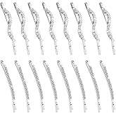 16 Pieces Fancy Rhinestone Bobby Pins, YISSION Silver Metal Hair Clips 2 Shaped Barrettes, Sparkly Crystal Hair Accessories for Women Girls Wedding Prom Party
