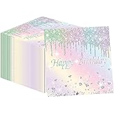 50PCS Happy Birthday Paper Napkins 13 x 13 Inches Luncheon Napkins Cocktail Napkins Disposable Diamond Theme Decorations for Girls Women Birthday Party Supplies