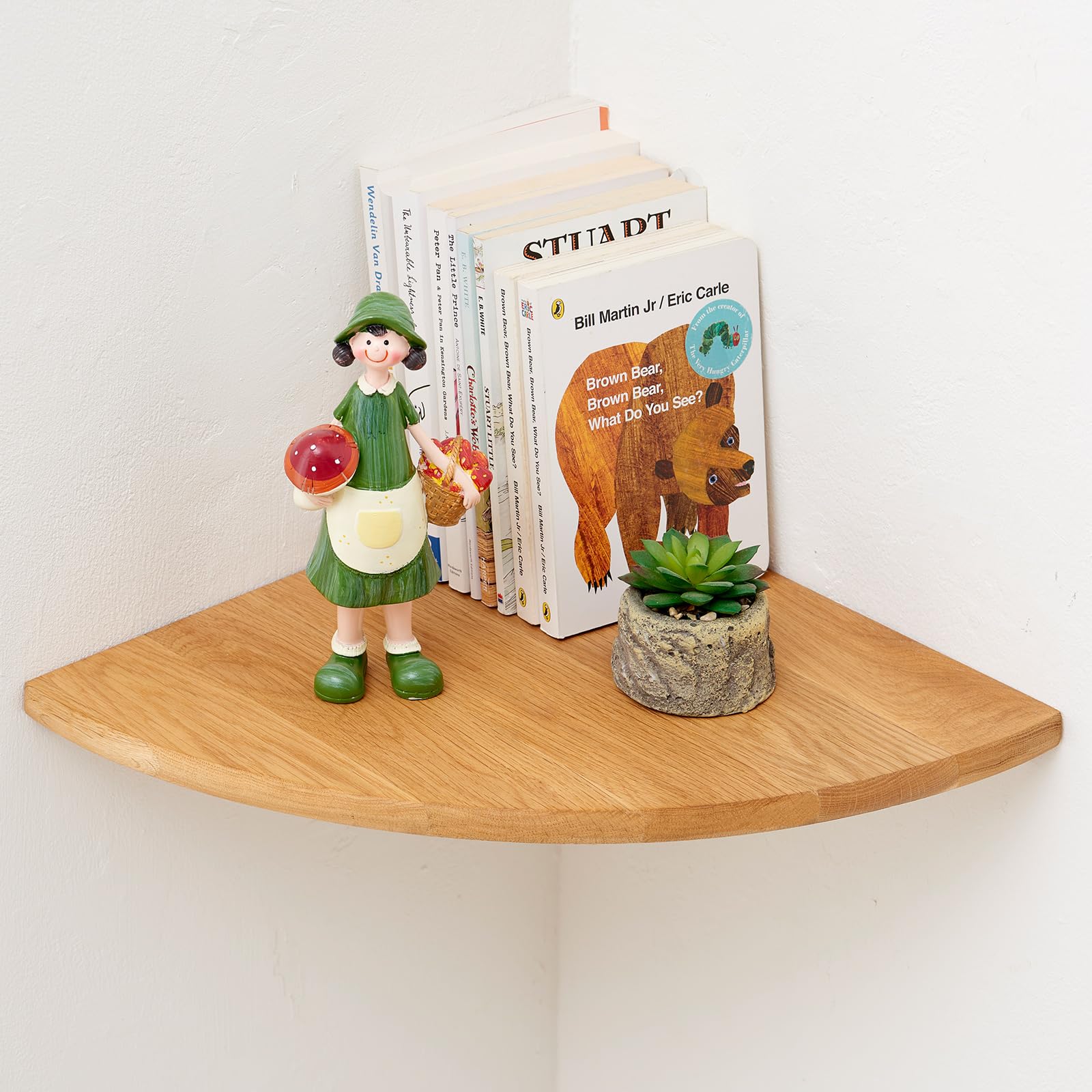 TREOAKWIS Corner Shelf - Solid Oak Wood Floating Corner Shelves Wall Display for Bedroom Decor, Living Room, Small Spaces (35 cm / 14 inches)