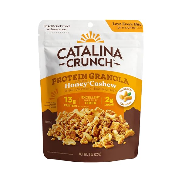 CATALINA CRUNCH PROTEIN GRANOLA – LOW SUGAR BREAKFAST CEREAL WITH 13G OF PROTEIN – GLUTEN FREE, KETO FRIENDLY – HONEY CASHEW – 8 OZ. BAG (PACK OF 1)