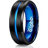 Truly Alpha Tungsten Wedding Bands For Him - 8mm, Brushed Centre Groove Line Mens Wedding Ring | Beveled Edges Mens Tungsten Wedding Bands | Comfort Fit Mens Rings | Tungsten Rings for Men