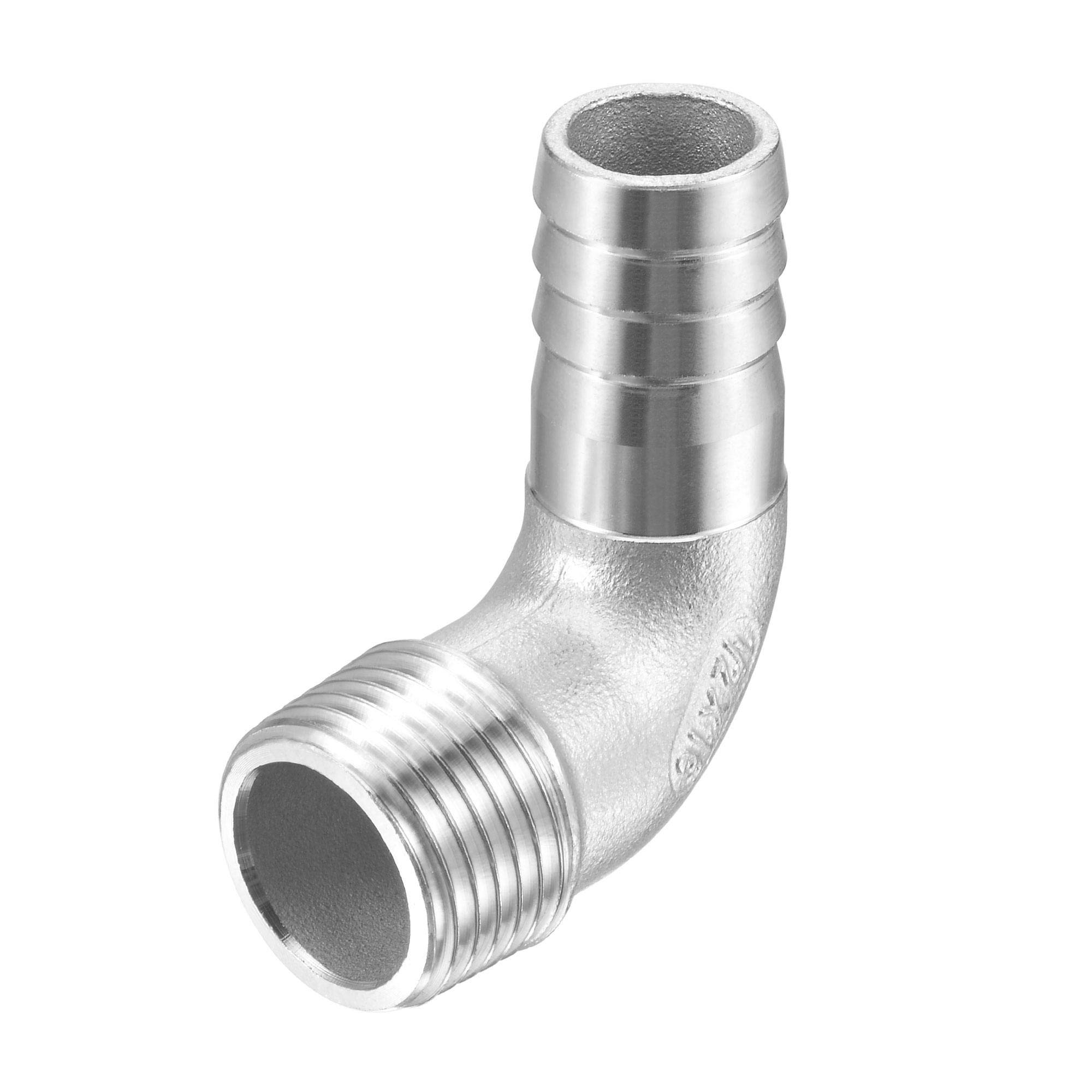 sourcing map 304 Stainless Steel Hose Barb Fitting Elbow, 16mm Barbed x G1/2 Male Pipe Connector Adapter for Water Fuel Air