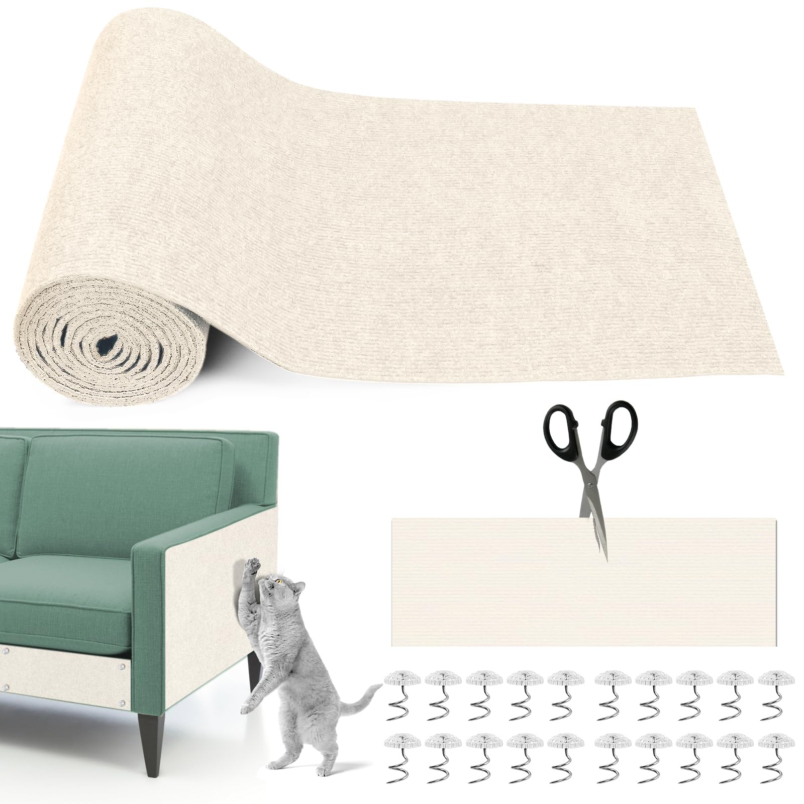 Photo 1 of Cat Scratching Mat, 118" x 15.8" Self-Adhesive Trimmable Cat Scratching Carpet Mat with 20 Screws, DIY Cat Scratchers Furniture Protector for Indoor Cats, Couch, Wall and Cat Tree Shelves