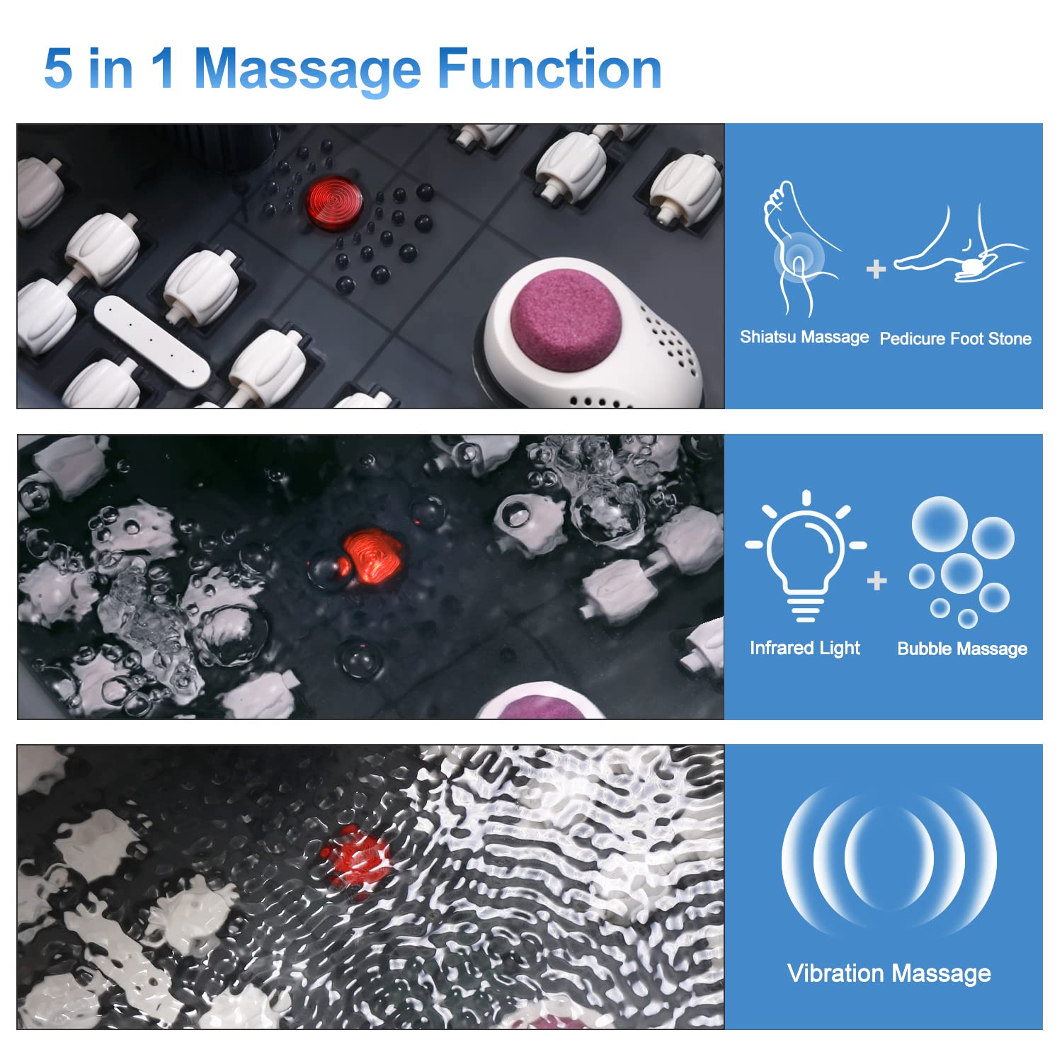 Foot Spa Bath Massager with Heat [2025 Upgraded], Vibration, Temperature Control, Jets, Bubbles, Epsom Salt, Feet Massager with 22 Massage Rollers, Foot Bath for Relaxation, Large, Grey