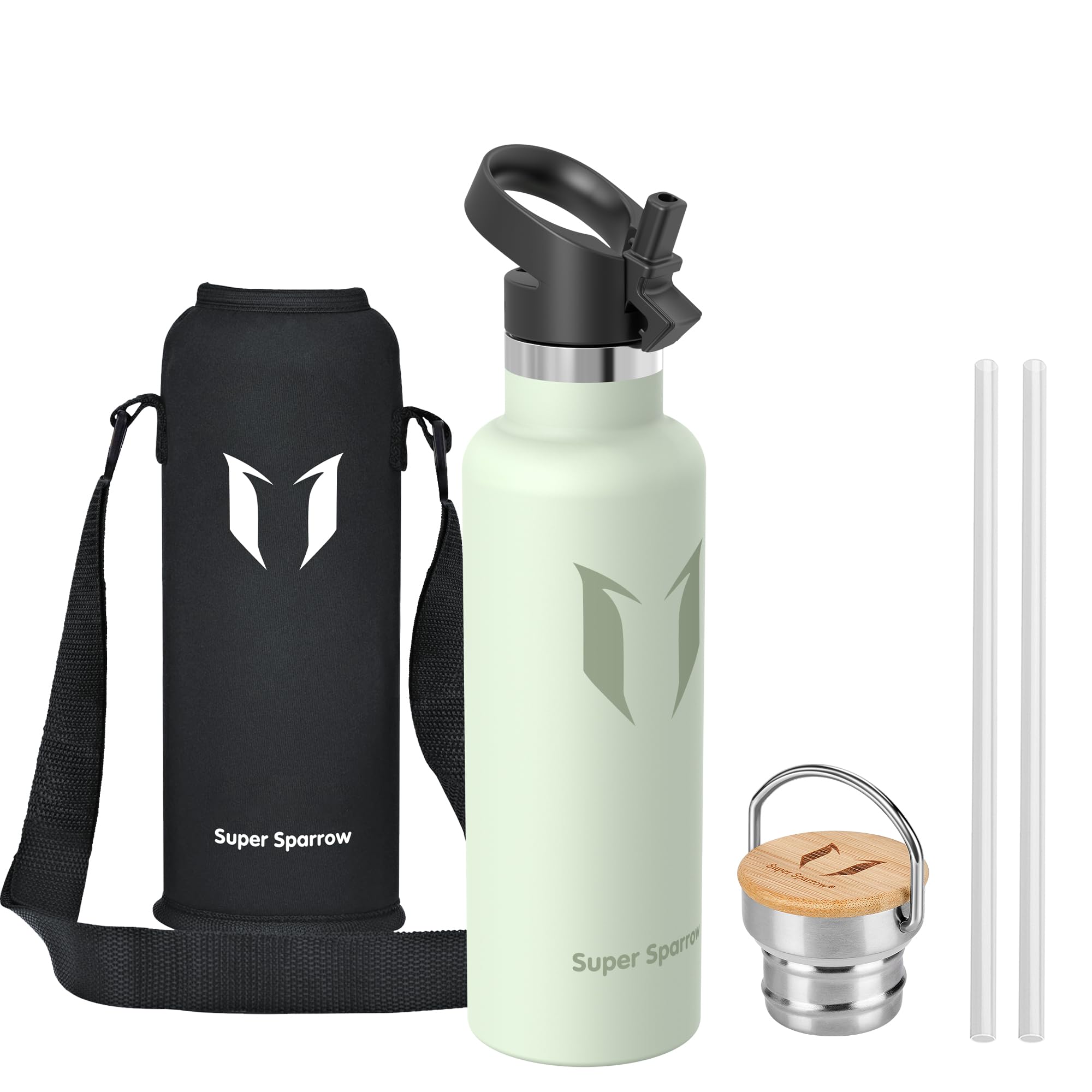 Super Sparrow Stainless Steel Water Bottle - 750ml - Vacuum Insulated Metal Water Bottle - Standard Mouth Flask - BPA Free - Straw Water Bottle for Gym, Travel, Sports