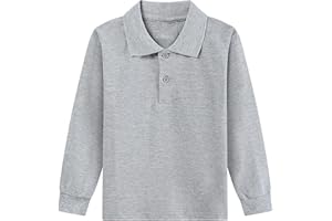 WODCEEKE Boys Girls Long Sleeve Polo Shirts Kids School Uniform Golf Shirts Solid Color Polo T-Shirts 2-15 Years