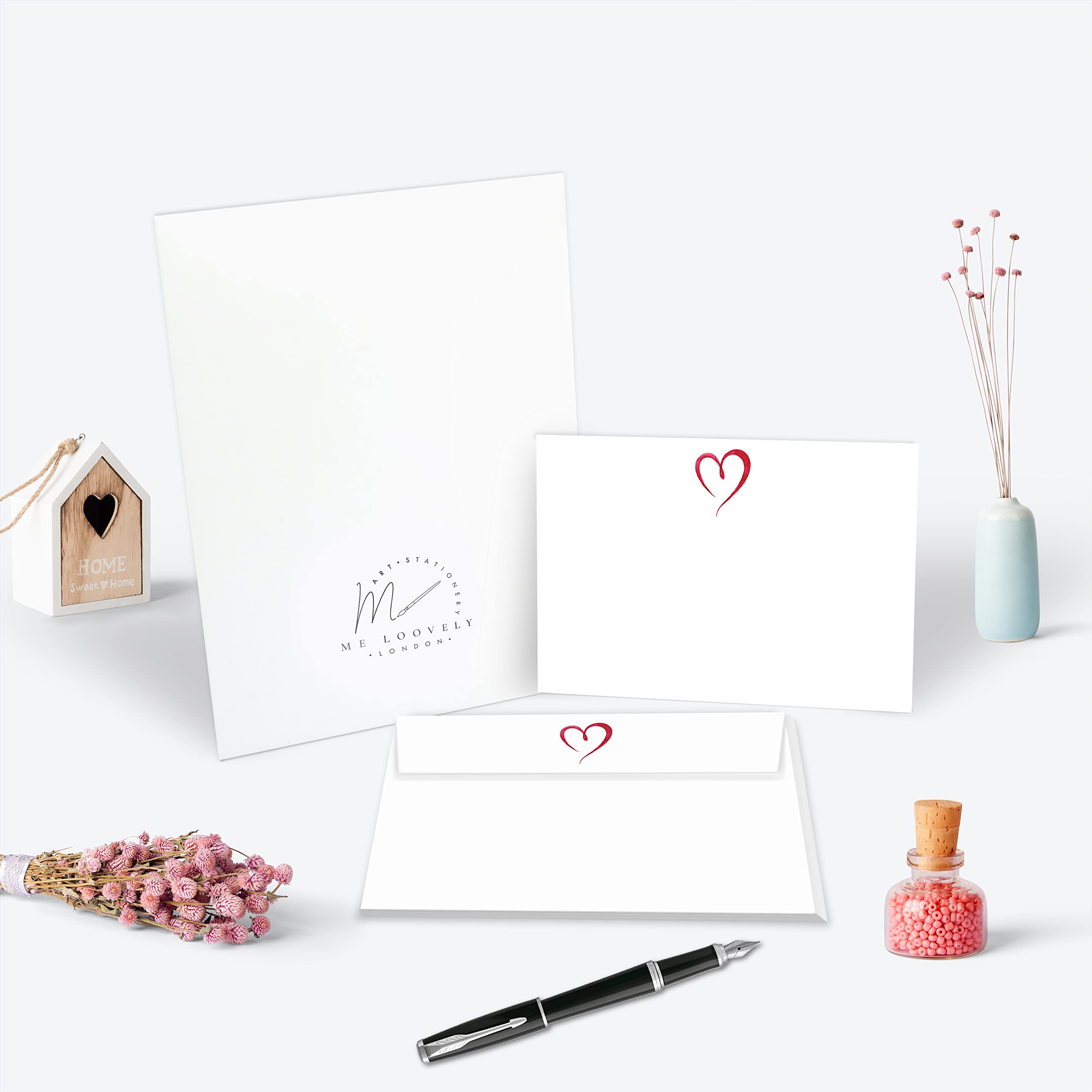 Me Loovely Heart Cards with Envelopes Flat Notecard A6 Size Greeting Card Sets Stationery Supplies for Writing & Valentine's Day Gift | Christmas Gifts (10 Cards and 10 Envelopes with Gift Envelope)