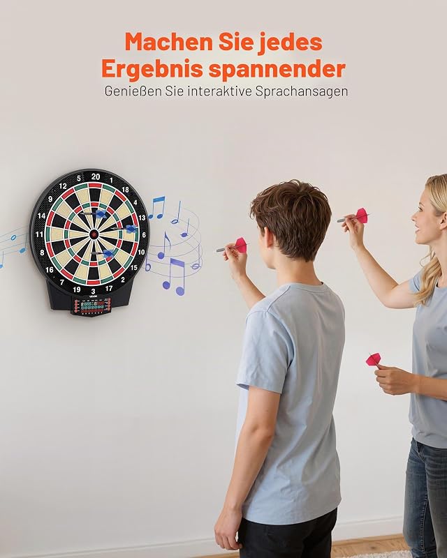 Elektronische Dartscheibe, 393 mm E-Dartsboard mit 43 Spielen & über 320 Variationen für bis zu 8 Spieler, 6 Darts mit Flights & 50 Ersatz-Dartspitzen, Farb-LCD-Punkteanzeige