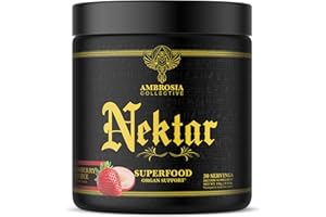 Ambrosia Nektar - Superfood Powder | Daily Organ Support Supplement | Greens Powder Alternative | 13 Superfoods for Energy, Digestion, Skin Health & Immune Support | 30 Servings | Strawberry Lychee