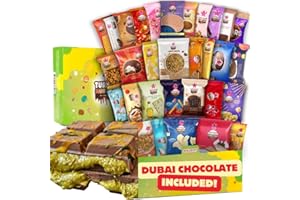TURKISH MUNCHIES BY MUEKZOIN Dubai Chocolate Bar with Mega International Snack Box | Premium Exotic Foreign Snacks Unique Food Gifts Included Try Extraordinary Turkish Candies from Around the World 32 Full-Size