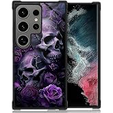 Punmada Compatible with Samsung Galaxy S24 Ultra Mobile Case Creative Acrylic Back Panel Silicone Protection Grip Specially Designed for Samsung Galaxy S24 Ultra Purple Skull Rose