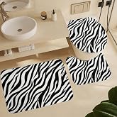 velumair Zebra Print Bathroom Mat Sets 3 Piece Non-Slip Soft Bath Mat Water Absorbent Black and White Bathroom Decor Sets with U-Shaped Contour Rug Toilet Lid Cover 16