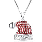LONAGO Christmas Santa Hat Necklace 925 Sterling Silver Red Xmas Hat Pendant Necklace Christmas Gifts for Women