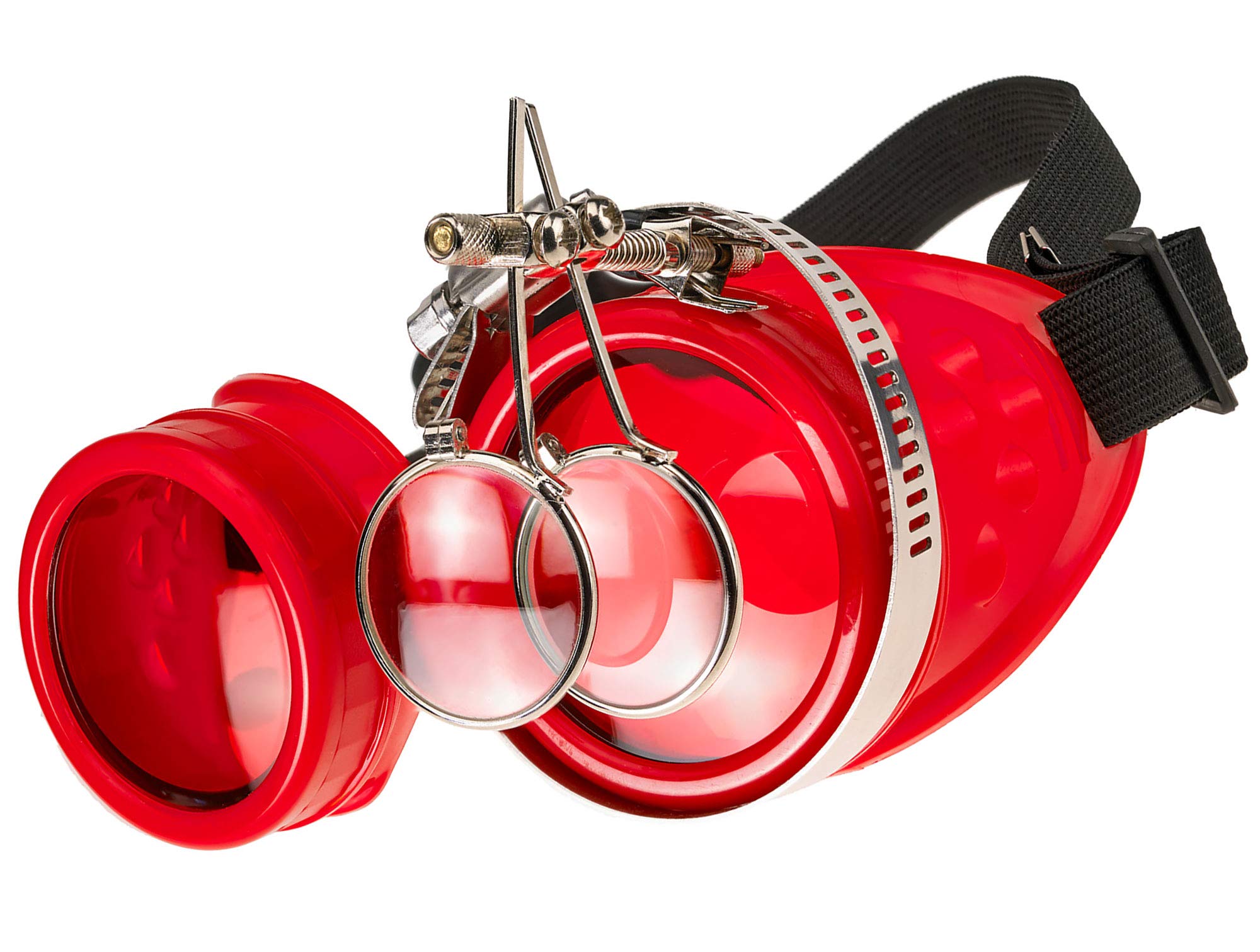 Welding Cyber Goggles Steampunk Goth Cosplay Sunglasses 50s Round Glasses Party Fancy Dress MFAZ Morefaz Ltd (Red Loupe)