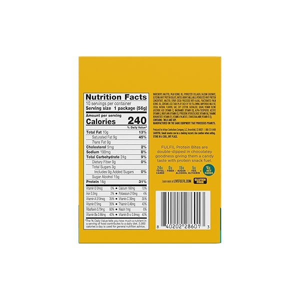 FULFIL PROTEIN SNACK BITES, CHOCOLATE SALTED CARAMEL FLAVORED, GLUTEN FREE WITH 16G PROTEIN PER SERVING, 7 BITES PER BAG (10 BAGS)