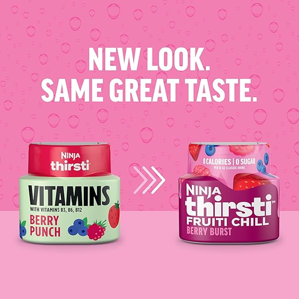 NINJA THIRSTI FLAVORED WATER DROPS, FRUITI CHILL BERRY BURST, BOLD FRUIT FLAVOR, SPARKLING OR STILL, ZERO CALORIES, ZERO SUGAR, MAKES 17, 12OZ DRINKS, 3 PACK, WCFBRPNAM