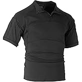 OCANXUE Tactical Short Sleeve Shirts for Men Military Combat T Shirt Workout Gym T-Shirt 1/4 Zip with 2 Pockets Black 2XL