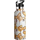 Kids Water Bottle with Straw,Dog Corgi Bottle Vacuum Insulated Stainless Steel Travel Mugs Tumbler For Sport School Outdoor 20 oz