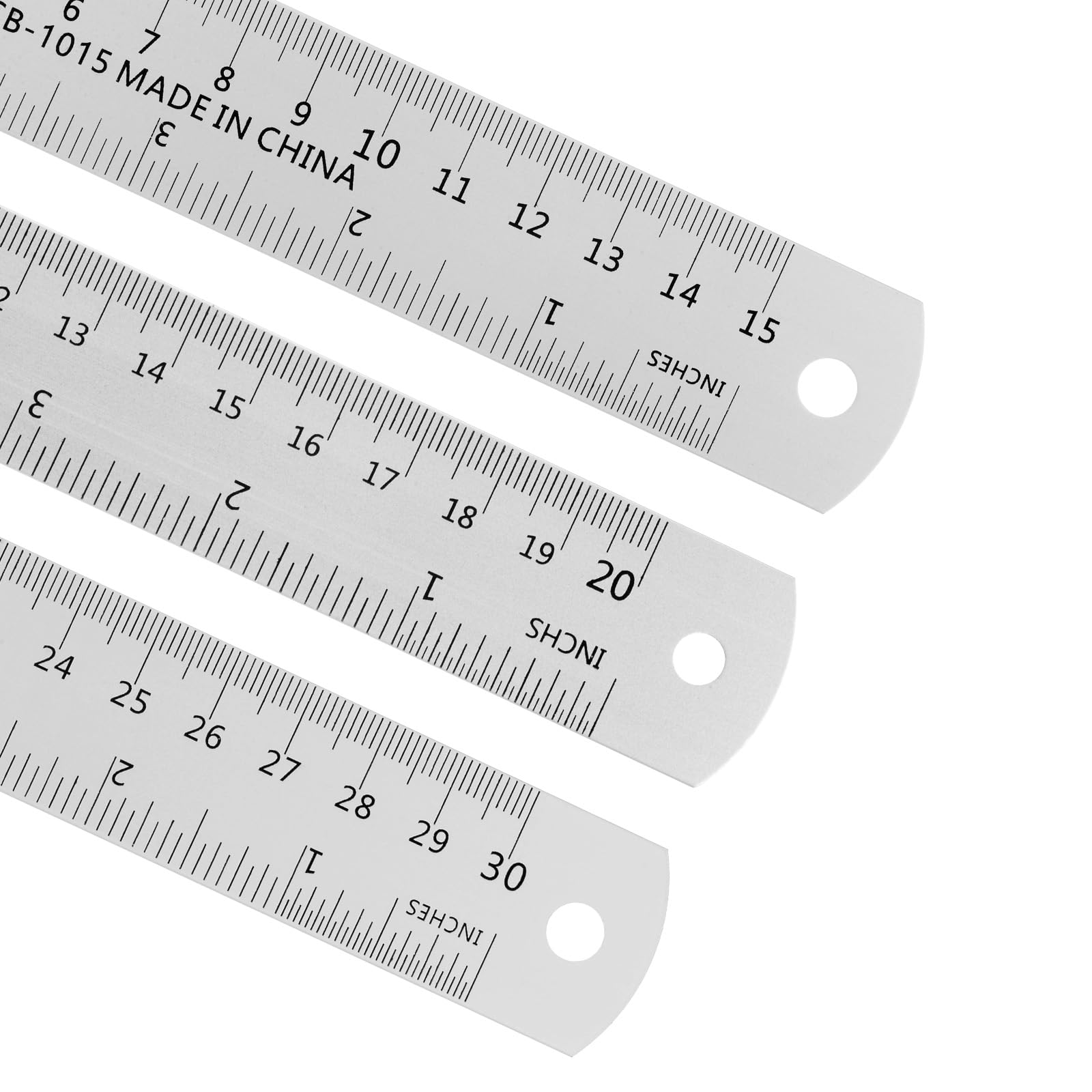 Kozelo 3Pcs Metric English Ruler - [15cm 8 Inch,30cm 12 Inch] Aluminum Measuring Metal Straight Ruler WIth Conversion Table for Office Manual Classroom Use, 28mm wide