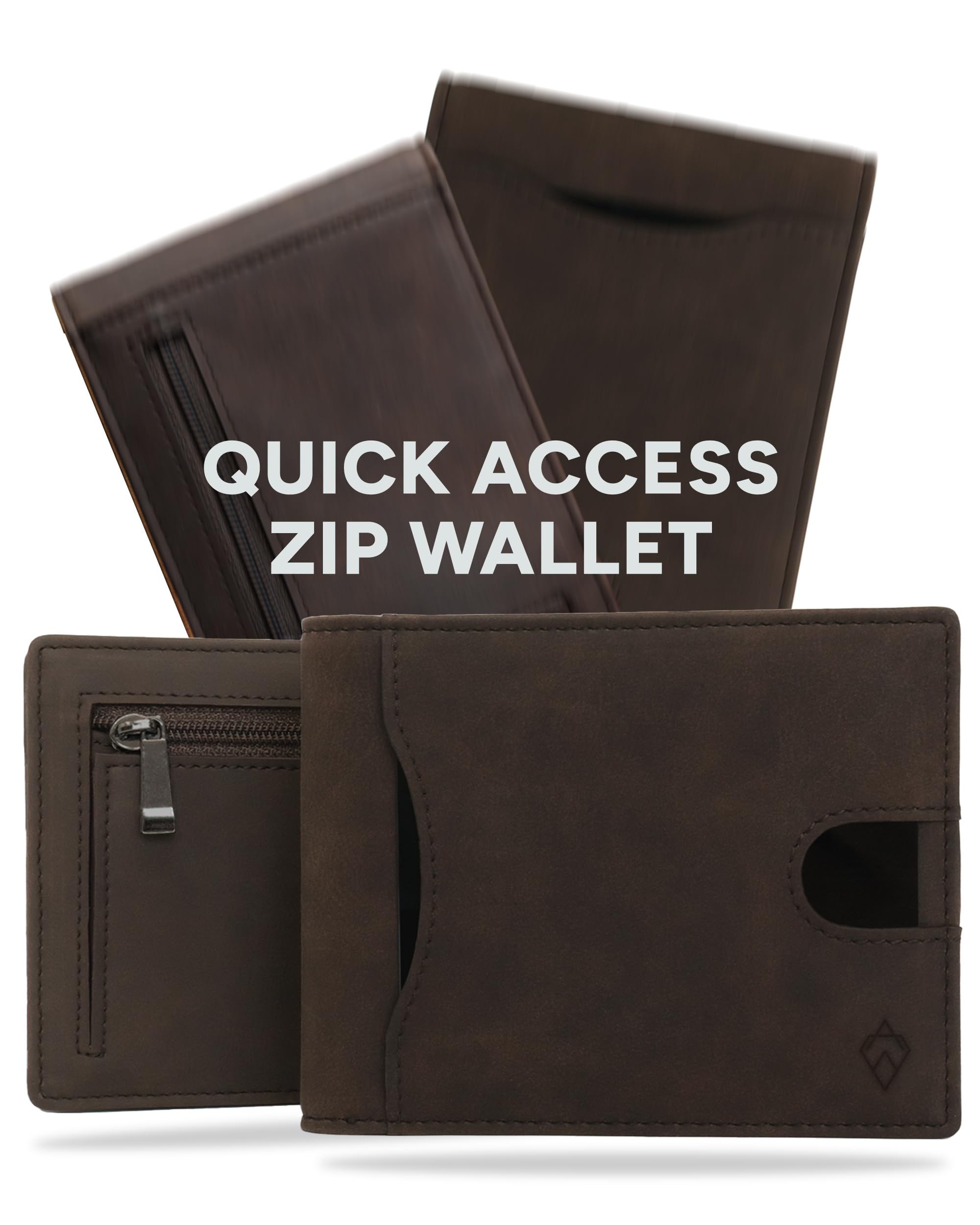 AKIELO RFID Blocking Bifold Card Wallet with Zip Coin Pocket and Gift Box – Stylish Mens Wallet – Credit Card Holder Wallets for Men (Delta - Dark Mocha Zip Edition)