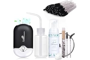 ACTROL Eyelash Extension Shampoo Kit 60ml Unscented Lash Extension Cleanser with Lash Fan Black Professional Eyelid Foaming Cleanser Paraben & Sulfate Free Non-lrritating