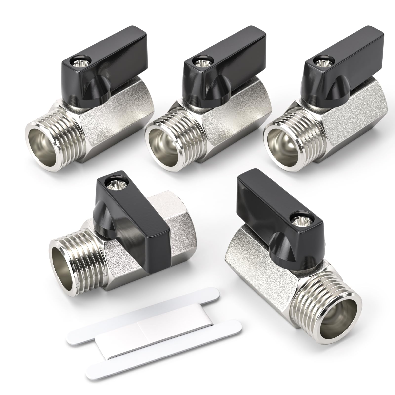 Bwintech 5 Pcs 1/4" BSP Female x Male Nickel Plated Brass Mini Ball Valve Shut-Off Valve