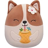 Squishmallows Original 7.5-Inch - Regina the Brown and White Corgi with Pineapple Drink and Flower