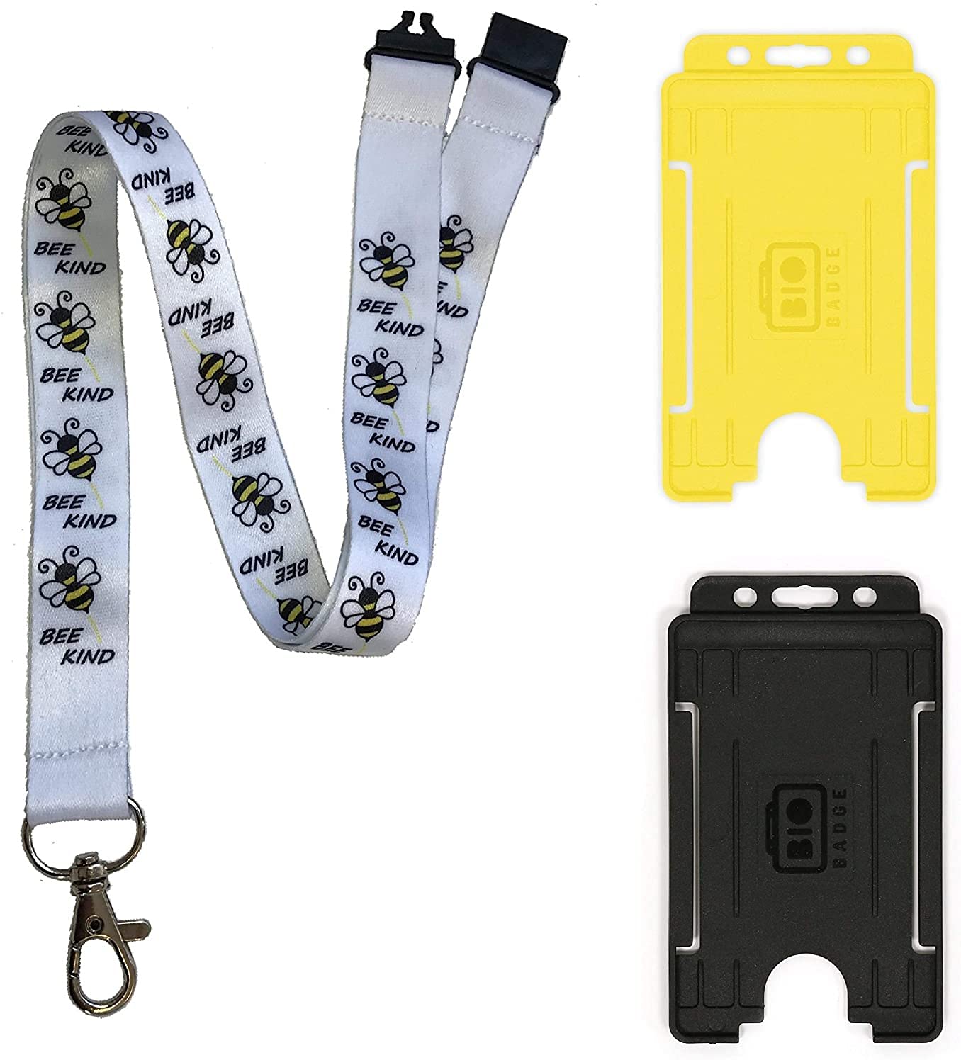 Bee Kind Neck Lanyard & Safety Breakaway & Vertical ID Card Holder (Yellow Card Holder)