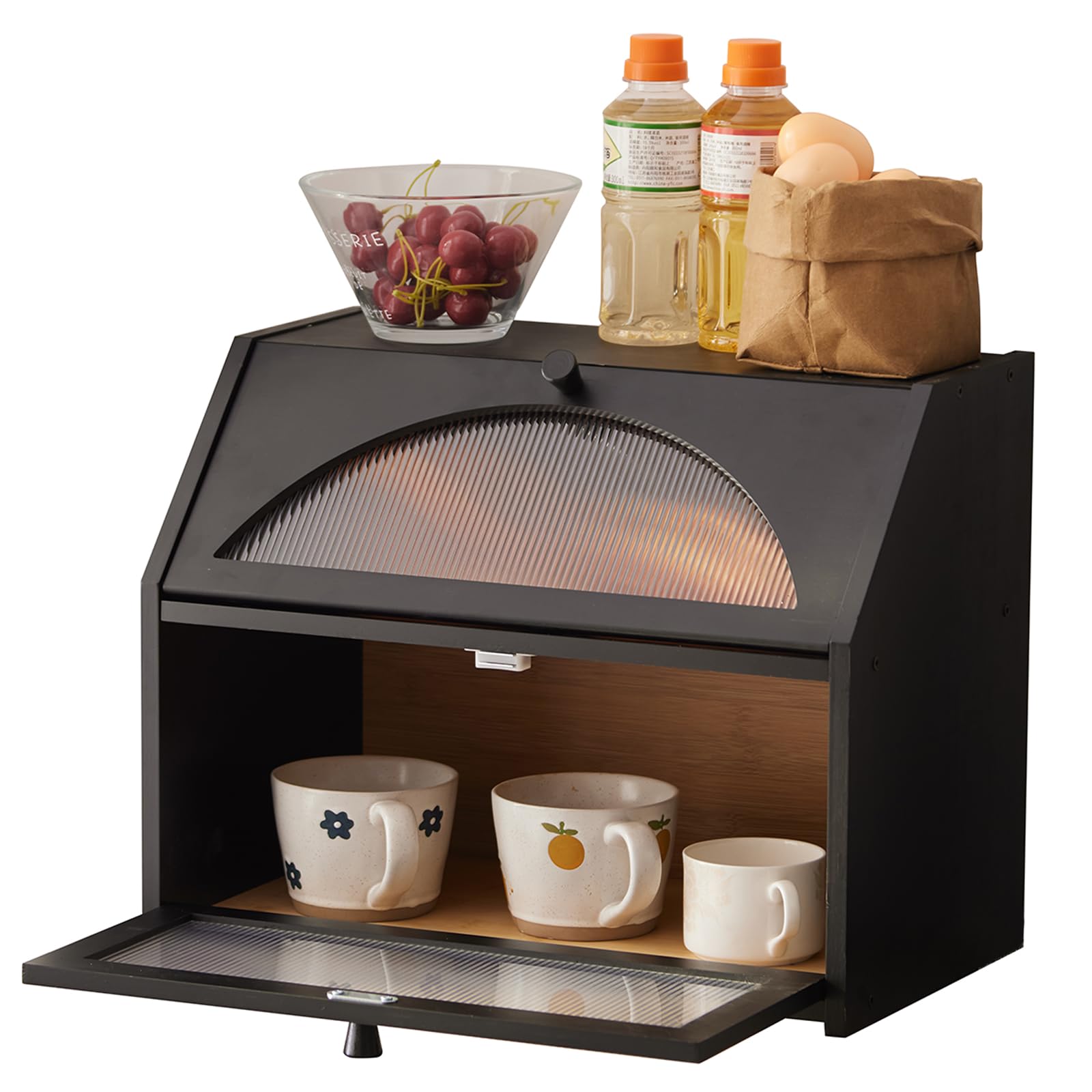 Photo 1 of Double Layer Bread Box for Kitchen Countertop,Large Bread Box for Kitchen Counter,Bamboo Wood Bread box Capacity Storage Bin(White)