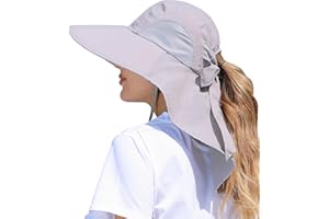 SENWAI Womens Sun Hat Outdoor UV Protection Wide Brim Fishing Hat with Ponytail Hole Neck Flap for Beach Hiking Camping