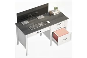 HOMCOM 54" Farmhouse Executive Desk, Home Office Desk with File Drawer, Study Table with Adjustable Hanging Rails for A4/Lett