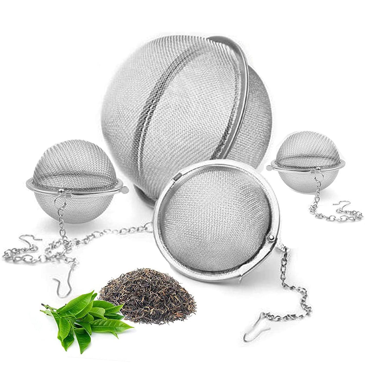 Spice Ball,Saijer 4 Pcs 304 Stainless Steel Various Sizes Tea Ball for Loose Leaf Tea Mulling Spices Soup Seasoning Balls