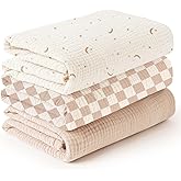 Konssy 3 Pack Muslin Swaddle Blankets for Unisex, Newborn Receiving Blanket, Large 47 x 47 inches, Soft Breathable Muslin Baby Swaddles for Boys & Girls