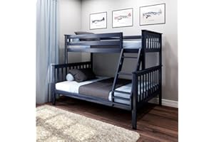 Max & Lily Bunk Bed Twin Over Full Size with Ladder, Solid Wood Platform Bed Frame with Ladder for Kids, 14" Safety Guardrails, Easy Assembly, No Box Spring Needed, Blue