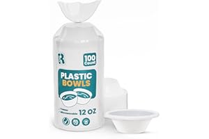 R-kay Plastic Bowls - 100 Count Microwavable Disposable Bowls - Strong Heavy Duty And Sturdy White Plastic Bowls Disposable (12 OZ, 100)
