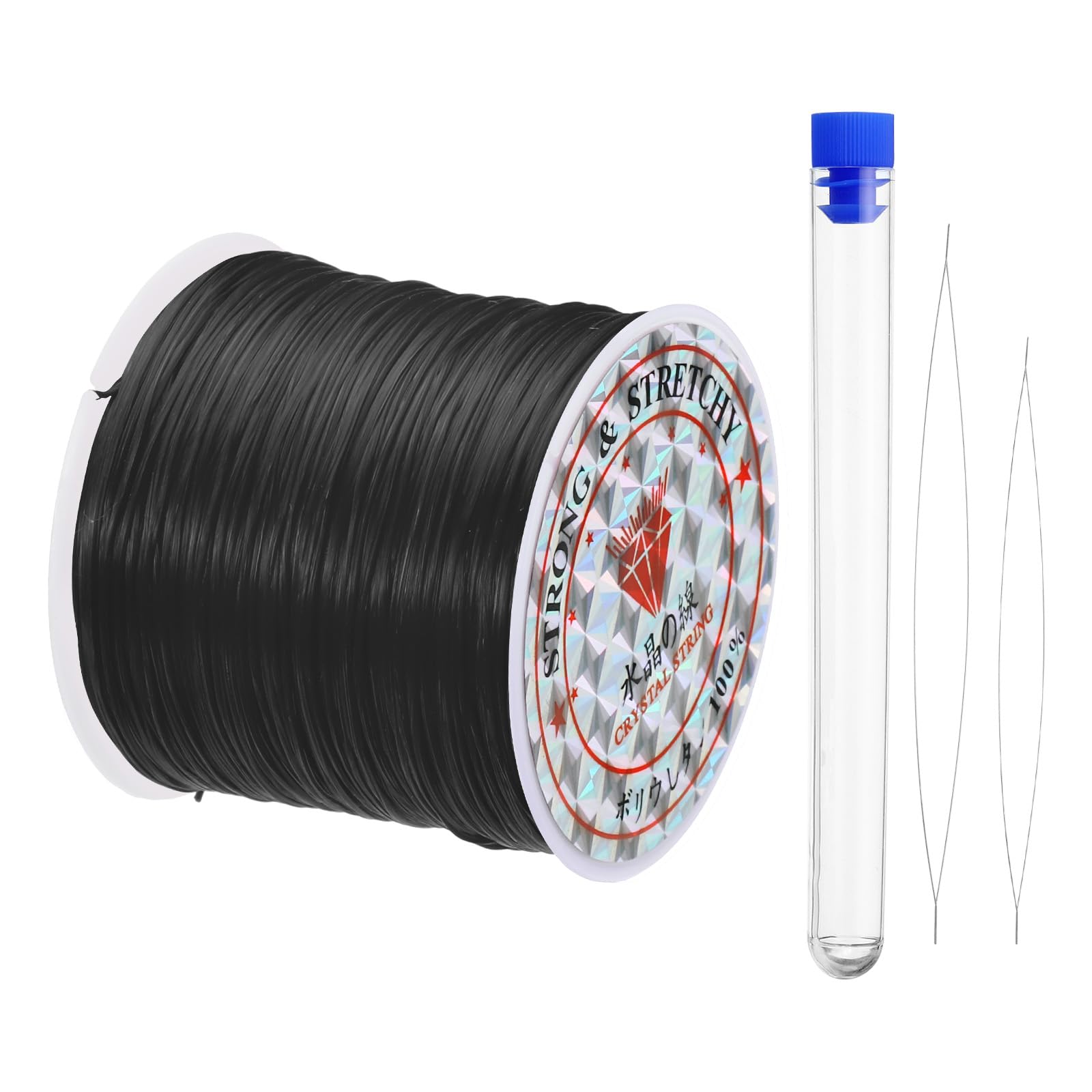 PATIKIL 0.7mm Stretchy Bracelet String Set, 151Ft Craft Elastic Bead Cord with 2 Pcs Beading Needles for Jewelry Making Necklace Bracelet Kit, Black