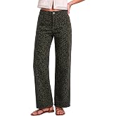 luvamia Wide Leg Jeans for Women High Waisted Leopard Cheetah Denim Pants | Adjustable Back Cinched Waist, Stretchy Jeans for Women Trendy, 90s Baggy Straight, 29.5 Inch Inseam, Casual Western Outfits