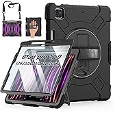 Case for iPad Pro 12.9 2022/2021/ 2020/2018: Cover for iPad Pro 12.9 6th/ 5th/ 4th/ 3rd Generation with Screen Protector- Stand- Pencil Holder- Handle- Shoulder Strap Black