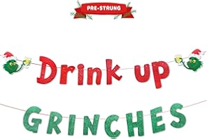 AINIBAR Glittery "Drink Up Grinches" Christmas Banner - Pre-Strung & Ready to Hang - Festive Winter Holiday Decorations for Grinch-Themed Xmas Parties & Home