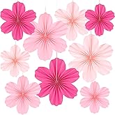 PheiLa 9 Pcs Pink Party Paper Flowers Decorations Hot Pink Paper Fans Hanging Ornaments Paper Floral Backdrop Decor Wedding Birthday Party Valentine's Day Engagement Baby Showers Decoration